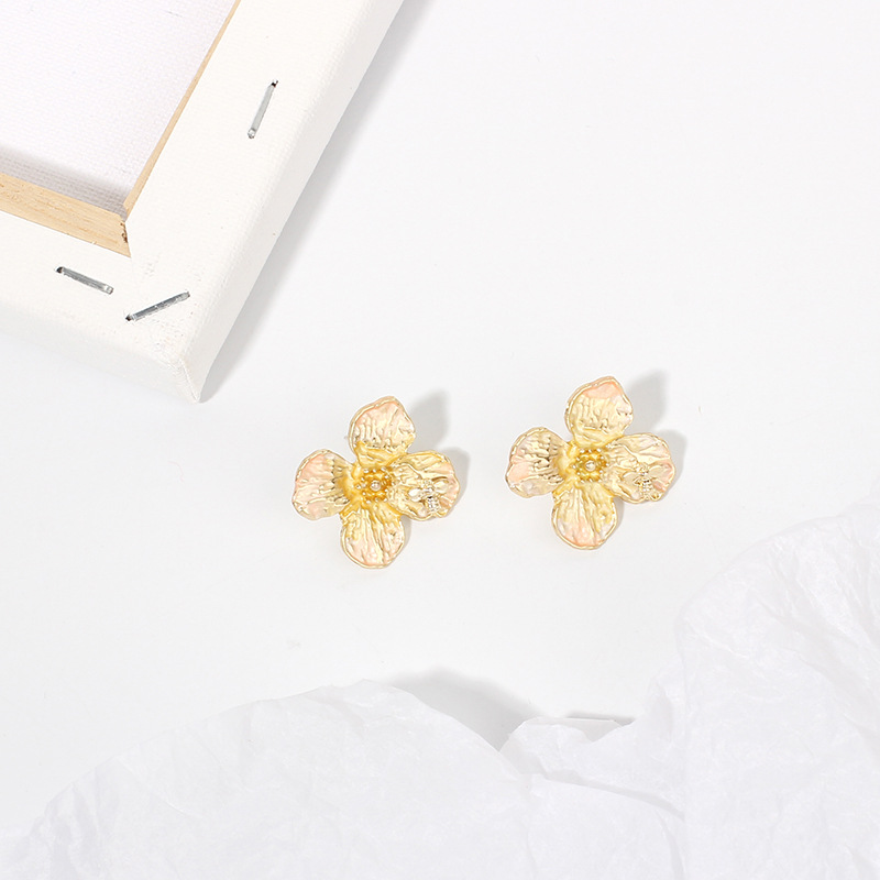 12g Weight Earrings Classification Wedding, Travel Occasion Women'S Gender Purple, Yellow Color Korean Fashion Dripping Oil Flower Earrings 2