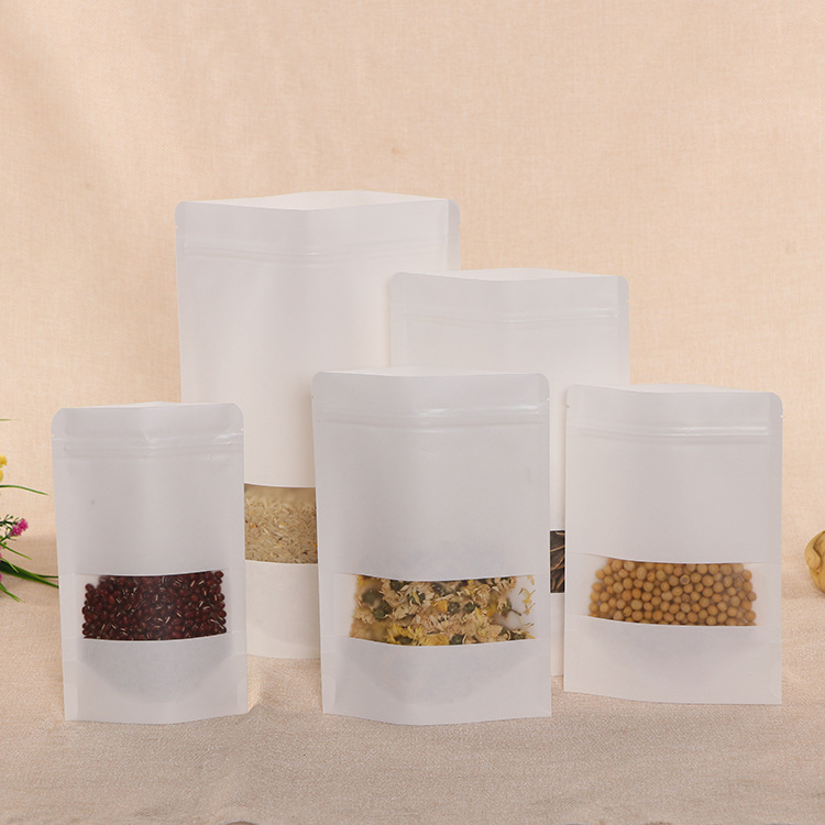 开窗白色牛皮纸自封袋子自立密封袋坚果茶叶加厚食品包装袋批发