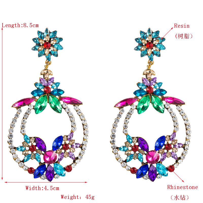 European And American Personality Color National Wind Wave Simia Female Alloy Color Rhinestone Earrings display picture 1