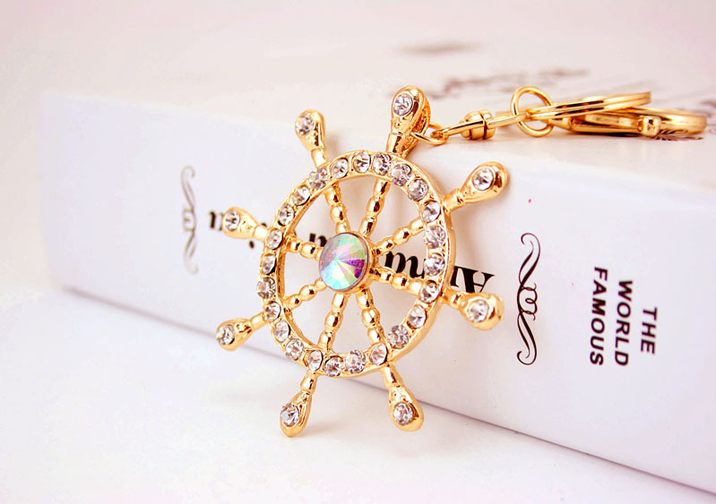 40g Weight Alloy, Metal Material Constellation Pattern Unisex Gender White, Blue Color Korean Diamond-studded Crystal Ship Rudder Nautical Car Metal Pendant Keychain 2