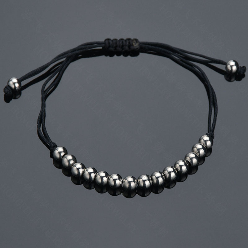 Cross-border Diy Personality Wild Black Rope Hand Woven Stainless Steel Bracelet display picture 4