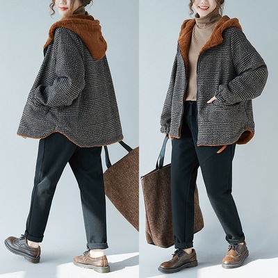 秋冬装女2018新款韩版大码加绒加厚羊羔毛连帽棉衣中长款棉服外套|ru