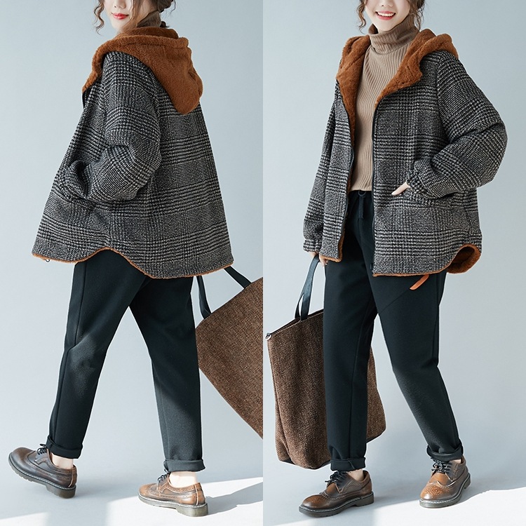 秋冬装女2018新款韩版大码加绒加厚羊羔毛连帽棉衣中长款棉服外套|ru