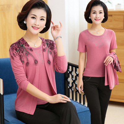 【祥】2020妈妈套装春真两件套 中老年T恤女装针织衫开衫中年女装