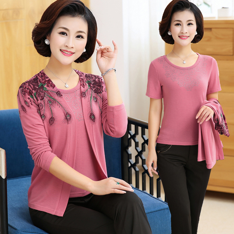 【祥】2020妈妈套装春真两件套 中老年T恤女装针织衫开衫中年女装