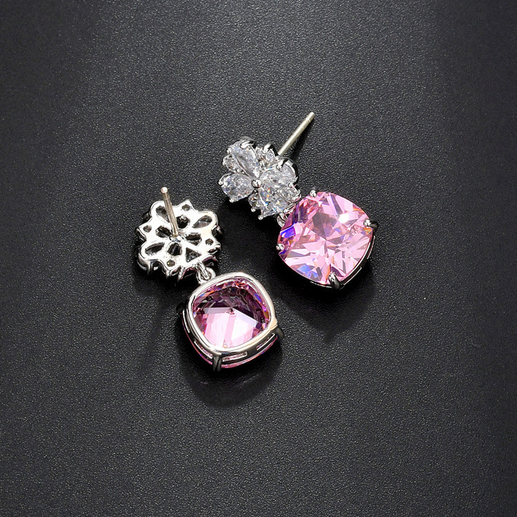 Korean earrings zircon inlaid flower earrings large square pendant earringspicture7