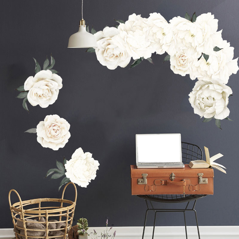 Fashion White Peony Flower Group Wall Stickers display picture 4
