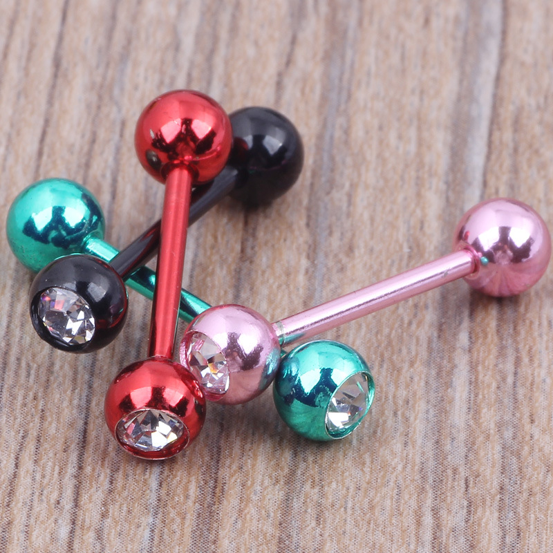 Color-Plated Steel Ball Stainless Steel Straight Barbell Tongue Ring Double-Ended Ball Dumbbell Body Piercing Jewelry detail image 9