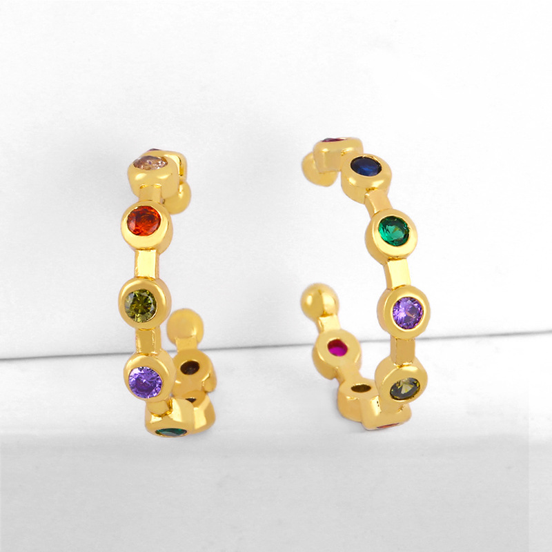 Fashion C-shaped Earrings Color Zirconia Ear Clip Exaggerated Full Diamond Earrings display picture 3