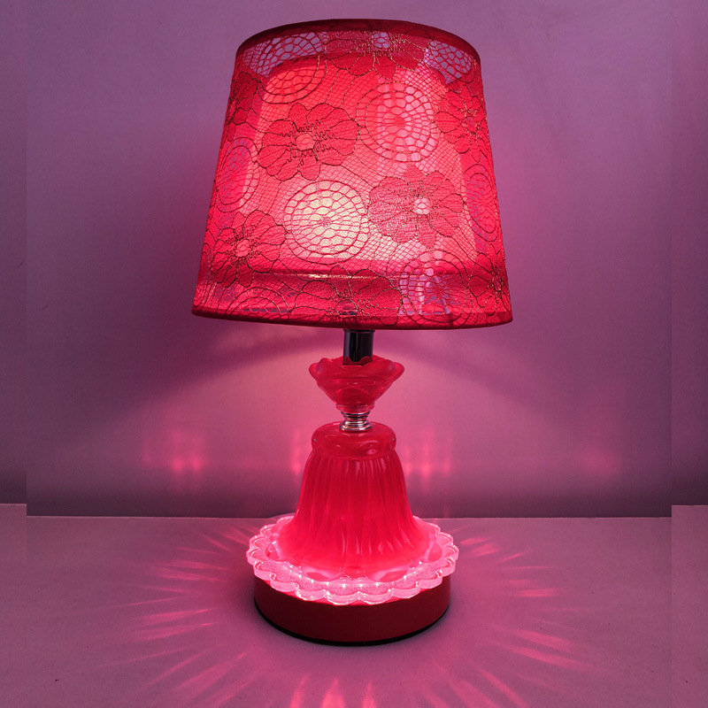 大红喜庆礼品台灯纱罩布艺婚庆床头装饰台灯带LED夜灯新婚礼物|ms