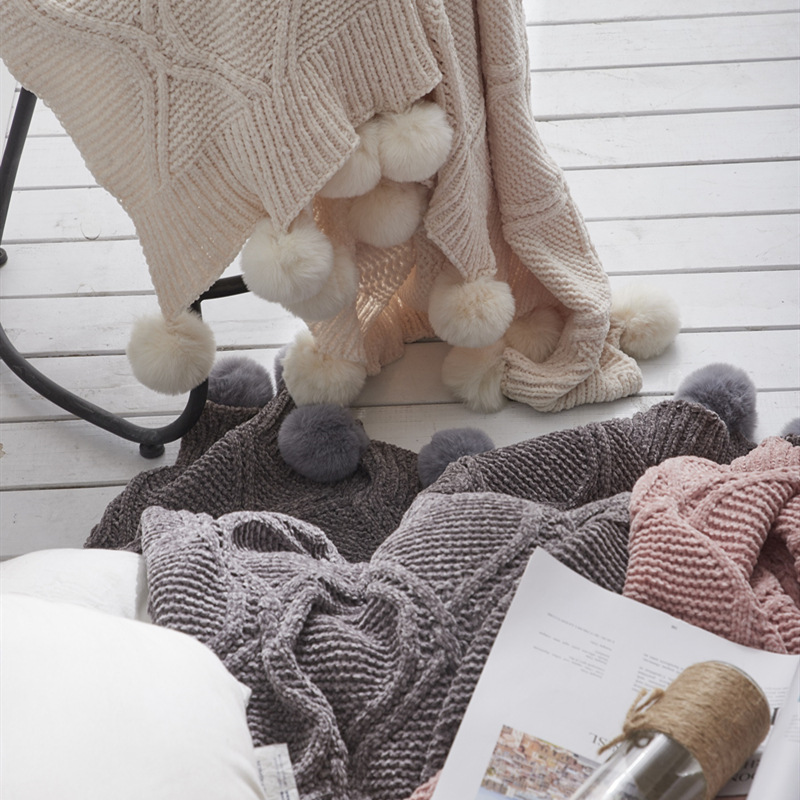 北歐ins風流蘇球球款針織球毯休閑沙發秋冬毯子厚款辦公室蓋毯