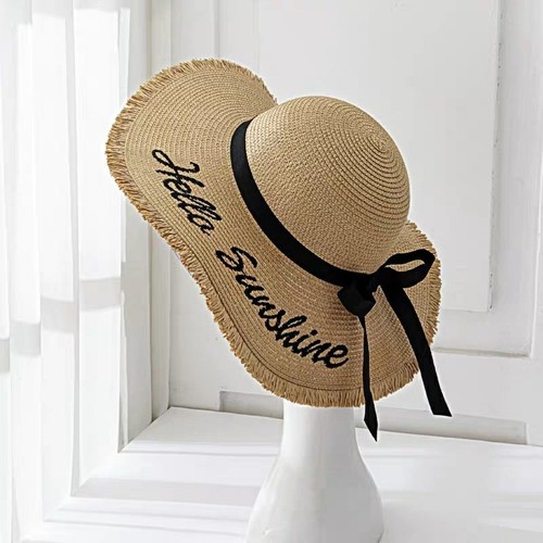 Vacation straw hat for women with large brim, beach sun protection hat, small fresh and versatile summer travel sun hat, foldable