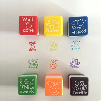 教师评语塑料方形印章  多彩儿童玩具图章 卡通印章套装教师评语|ms