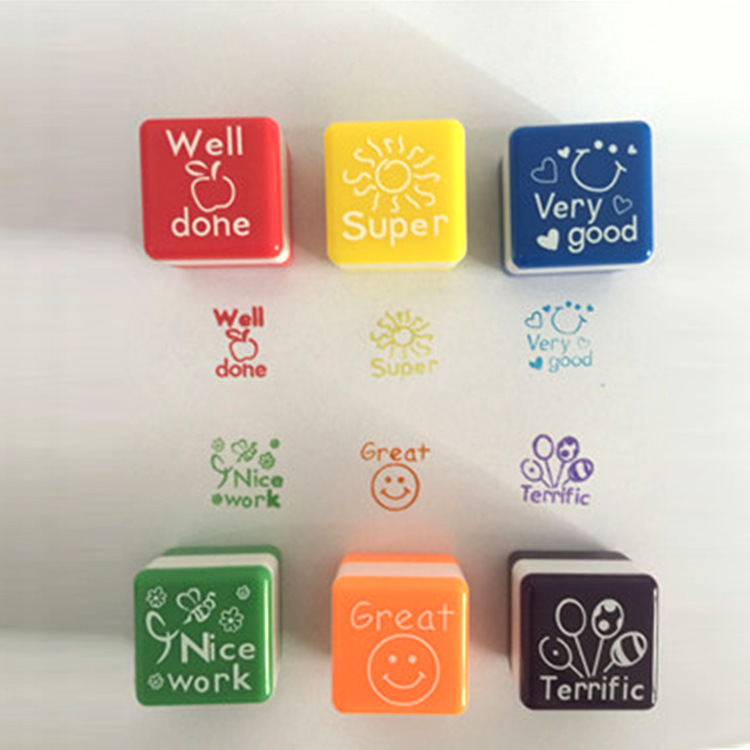 教师评语塑料方形印章  多彩儿童玩具图章 卡通印章套装教师评语|ms