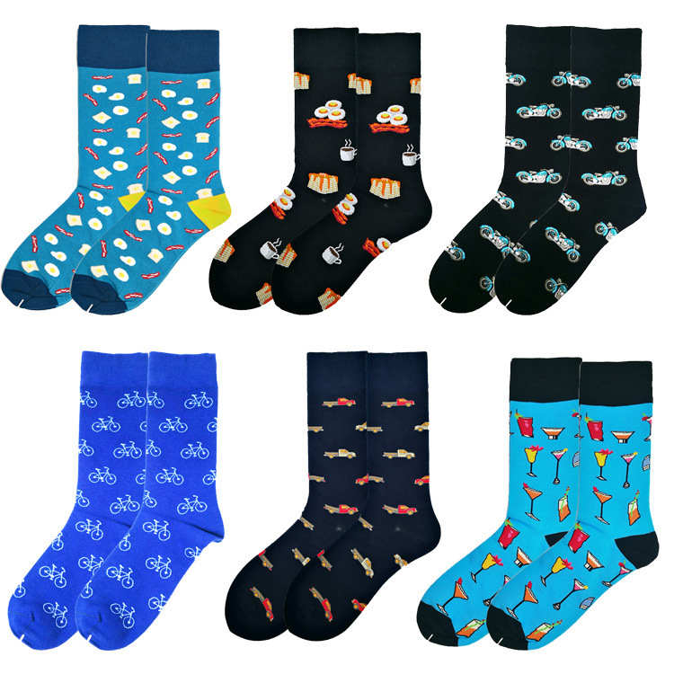 Cross-Border Export European and American Sizes High-Quality Happy Style Combed Cotton Unisex Mid-Calf Socks Wholesale