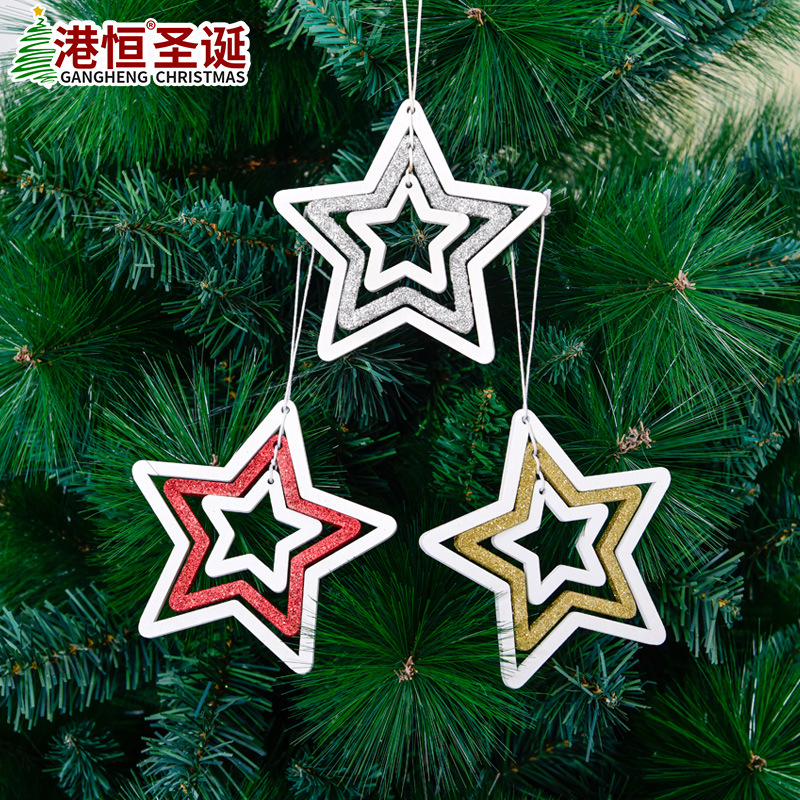Navidad colgante decorativo de madera Navidad hueco estrella de cinco puntas árbol de Navidad pequeño colgante adorno de madera adorno colgante