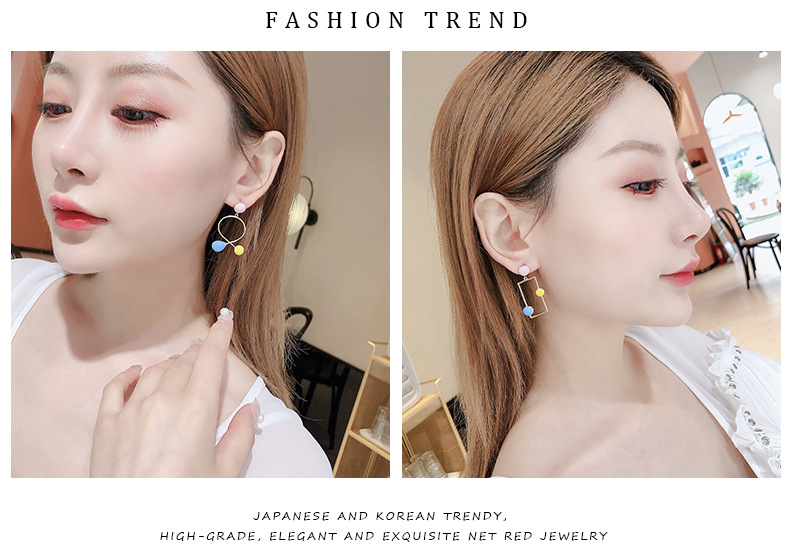 Japanische Und Koreanische Modetrends, Einfaches Geometrisch, Tropfen Des Öl Bemaltes Ohrringe, Persönlichkeit, Vielseitiges Frauen Netz, Rote Ohrringe Im Großhandel display picture 19