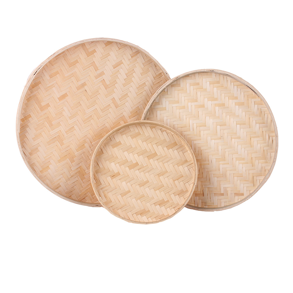 1 recogedor de bambú productos tejidos de bambú bandeja agrícola tamiz de bambú placa redonda de bambú hogar hecho a mano cesta tejida de bambú pintura decorativa