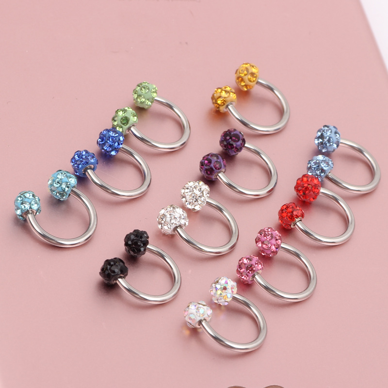 Gold Shambhala Ball Ear Studs Nose Nail Eyebrow Nail Lip Nail Ear Cartilage C Rod Non Allergic 316L Surgical Steel detail image 7