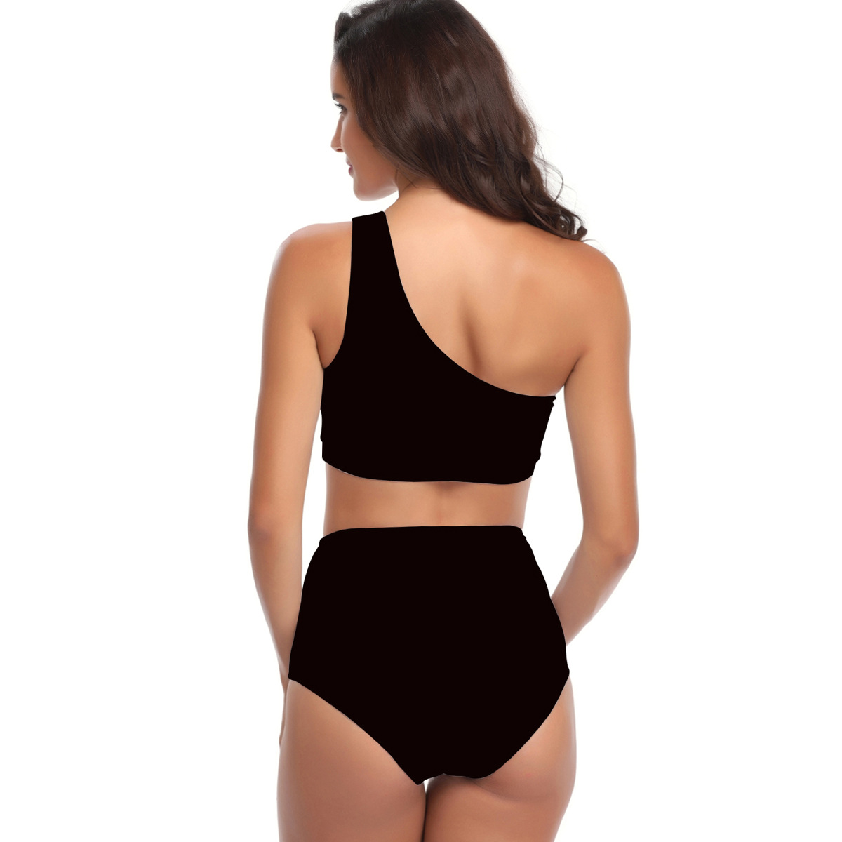 wholesale clothing vendors Nihaostyles one-shoulder striped split high waist swimsuit NSGM67113