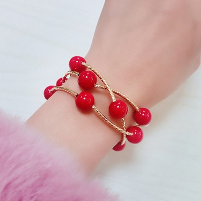 韩国东大门红贝珠串珠手串 抖音韩版手工多层弹力手环饰品手链女