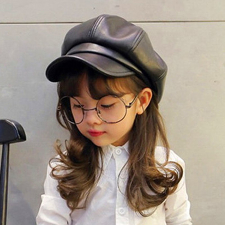 Children's PU leather hats, girls' fashi...