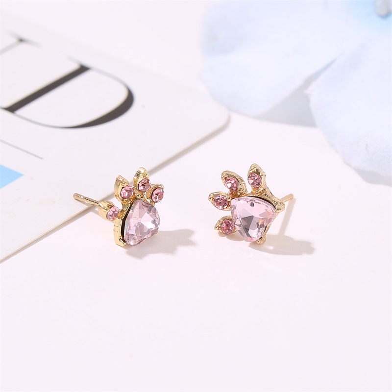 Bijoux De Mode Chat Empreinte Zircon Anneau Bracelet Mignon Dessin Animé Chat Griffe Collier Boucle D'oreille Ensemble En Gros Nihaojewelry display picture 5