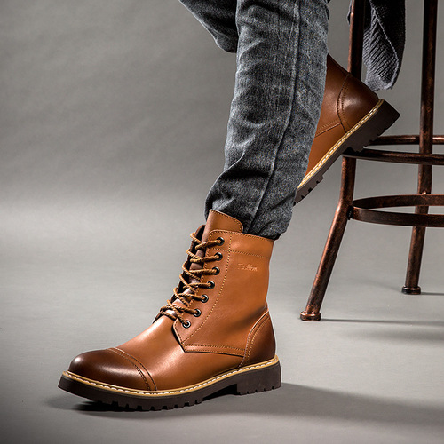 Cross-border new autumn/winter men's shoes: high-top, stylish leather Martin boots, men's leather footwear, outdoor casual wear, British-style shoes