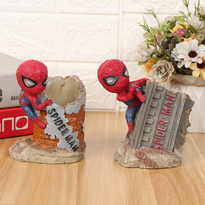 創意樹脂工藝擺件複仇者聯盟超凡勇士蜘蛛俠筆筒家居裝飾生日禮物