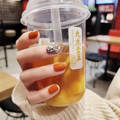 C44 Pumpkin Luxury Diamond False Nails Short Style Japanese Fashion Nail Art Set Factory Autumn/Winter Full Diamond Bridal Student