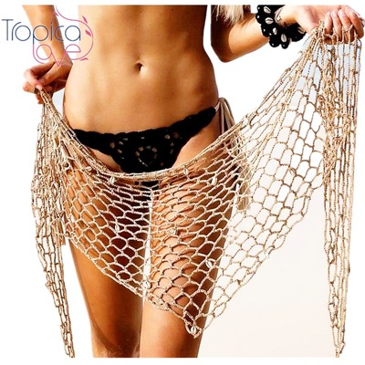 女式网状镂空披肩围巾 时尚钩针三角比基尼泳装镶嵌贝壳沙泳衣滩|ms