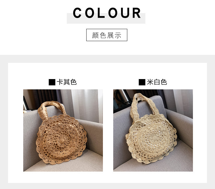 Summer New Portable Straw Bag Literary Fan Hand-woven Handbags Beach Large-capacity Shoulder Bag display picture 12