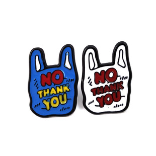 With the change of European and American creative letter brooch plastic bag design blue and white brooch badge jewelry NO TAHNK YOU