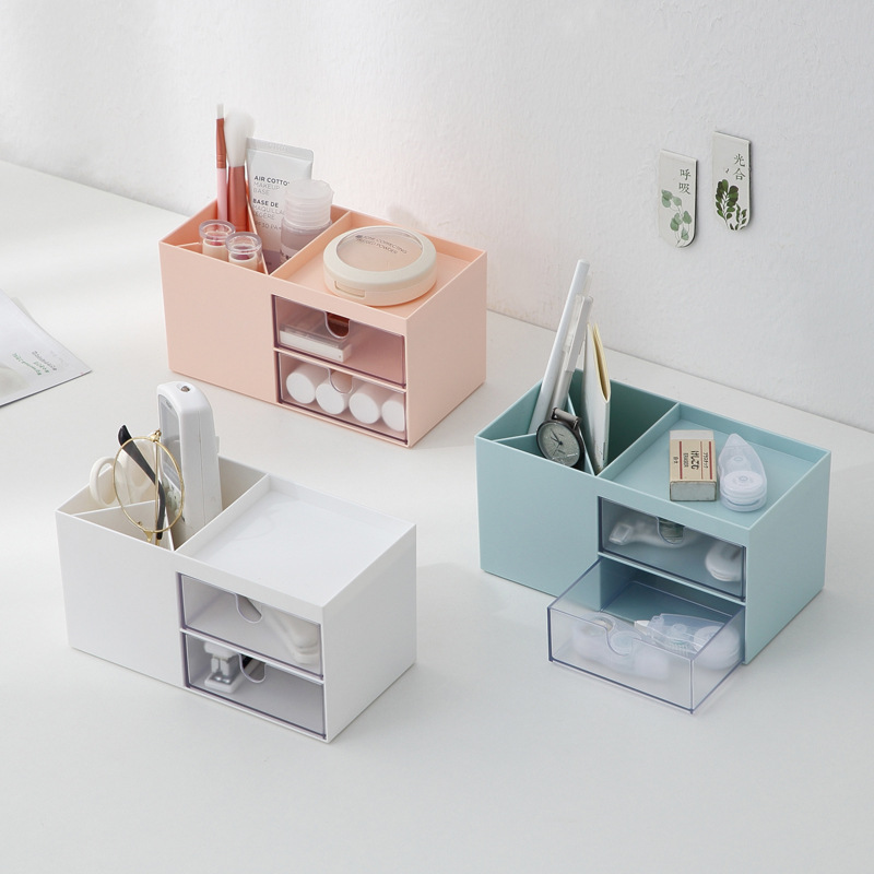 Plastic cosmetics storage box double drawer split composition box…