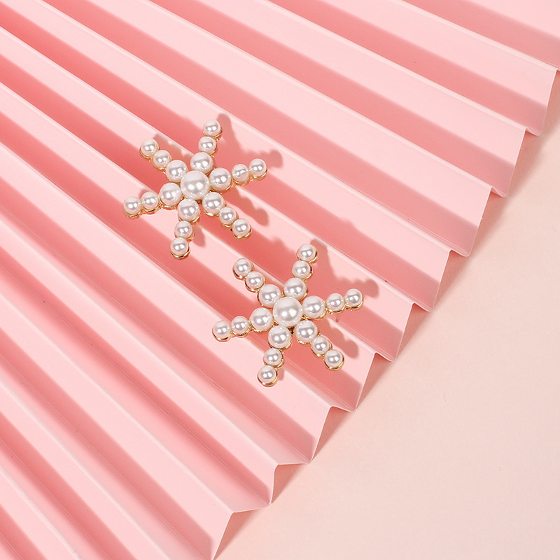 Fairy Fashion Snowflake Girls Alloy Pearl Earrings Nihaojewelry display picture 7