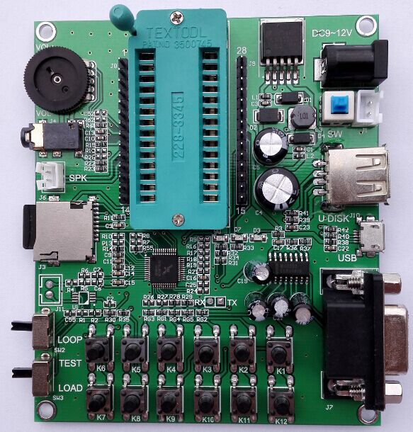 YC800语音模块下载板 支持TF卡U盘按键串口测试板
