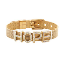 跨境新款不銹鋼網帶手鐲 DIY26字母HOPE表帶手鏈Keeper Bracelet