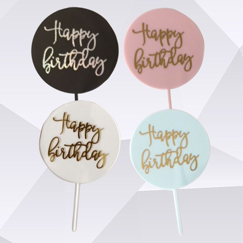 Dorado ronda marca acrílico Feliz cumpleaños pastel de cumpleaños plug-in decoración Tarjeta de inserción fiesta diseño hornear