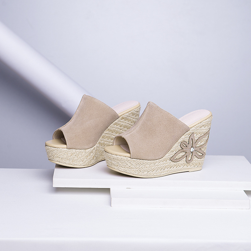 Dép cao gót nữ đế xuồng da bò mới, sandal quai ngang gót dày đi chơi — Màu camel chi tiết 5