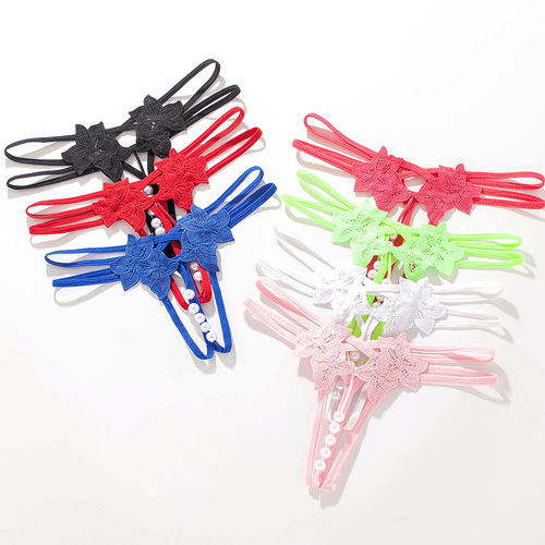 Erotic Lingerie Open Crotch Pearl Massage Sexy T-Shape Panties Women's Sexy Open Crotch