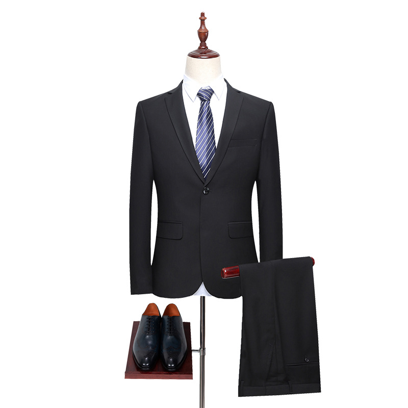 Autumn New Men's British Slim-Fit One-Button Suit Two-Piece Large Size Men's Pure Color Groom Suit