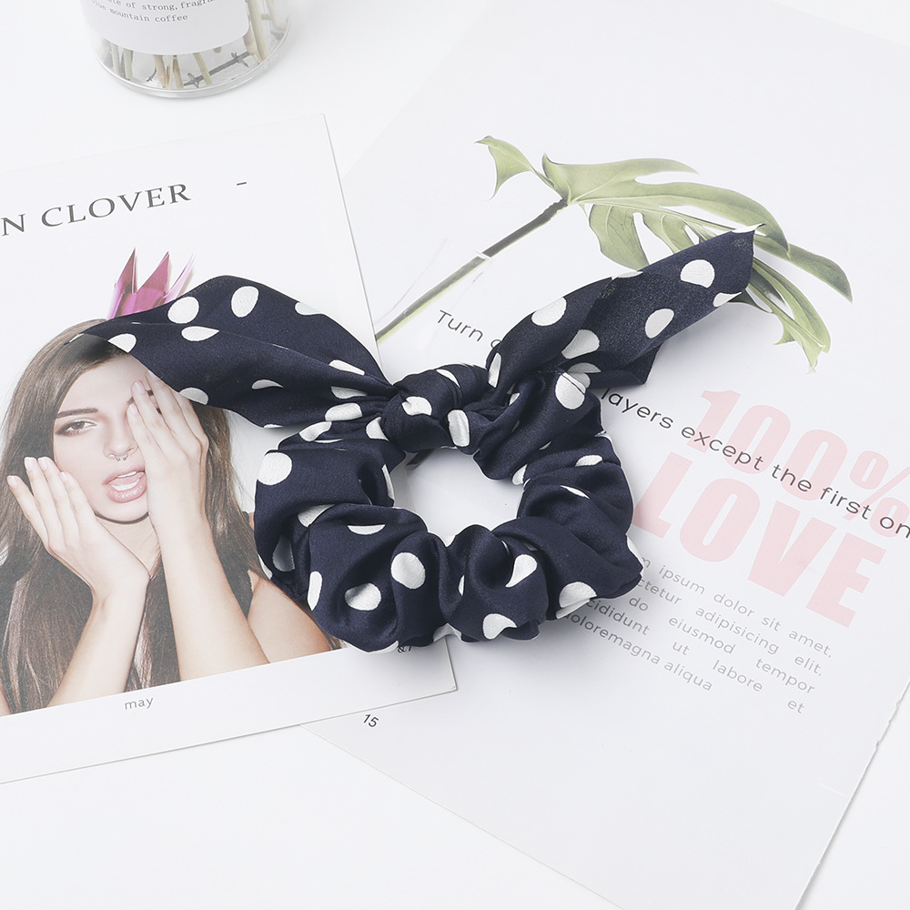 New Fashion Dot Dot Wave Ear Rabbit Fabric Streamer Cheap Scrunchies Wholesale display picture 4