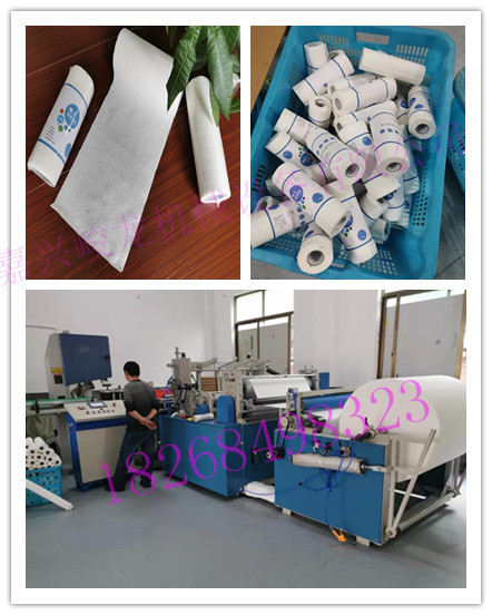 全自动网红抹布厨房懒人抹布分切卷机加包装机连线作业