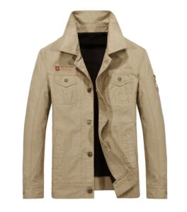 Autumn and winter men’s Lapel pure cotton washed embroidered coat casual air force jacket man