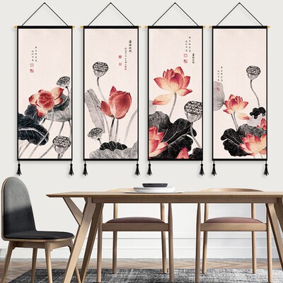 中式风装饰画挂毯背景墙挂布背景布电表箱遮挡布棉麻布艺挂画