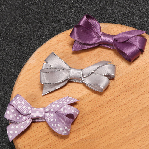 90302 threaded hair clip with bow, factory wholesale solid color children's hair clip, cute baby polka dot hair accessories