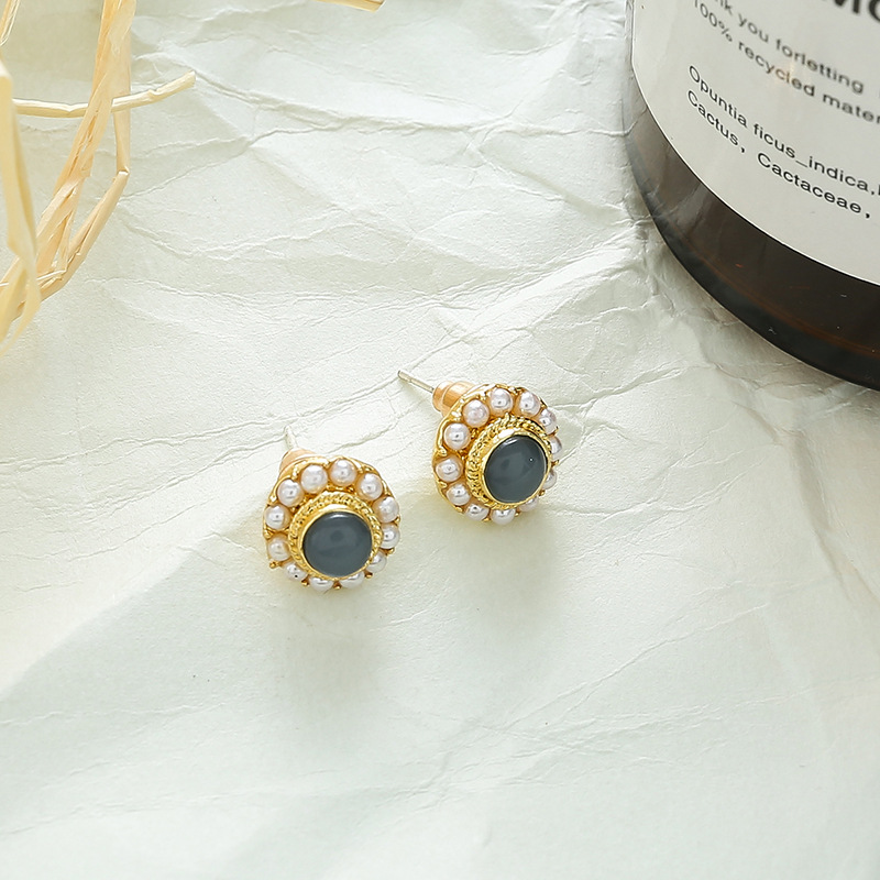 925银针珍珠树脂圆形耳钉