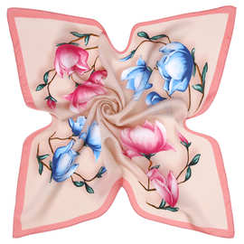 春夏秋款韩版小清晰ins款木兰含笑花女士仿真丝小方巾丝巾围巾