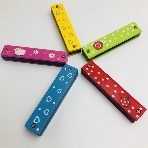 Wooden toy harmonica children's enlightenment musical instrument kindergarten student teaching wooden 16-port double row harmonica