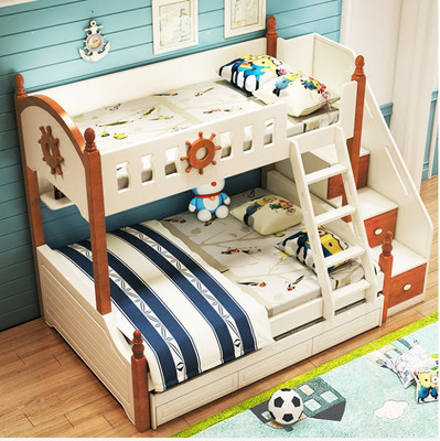 Mediterranean Sea solid wood children On the bed Trundle boy pine Bunk beds double-deck Solid wood bed oak brace